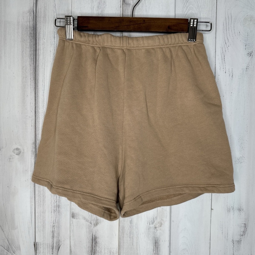 JOAH BROWN BEIGE TAN HIGH RISE PULL ON DRAWSTRING ELASTIC SWEAT SHORTS XS/S